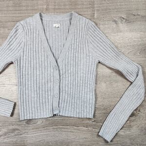 AMERICAN EAGLE Gray Ribbed Knit Sweater Button Down Cardigan Crop Top Medium